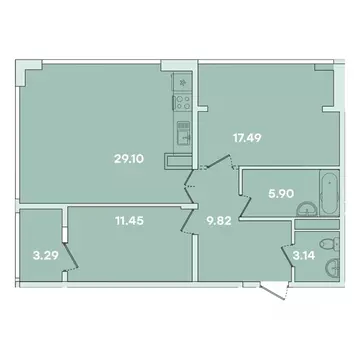 2-к кв. Иркутская область, Иркутск ул. Петрова, 16 (80.18 м)