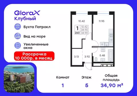 1-к кв. Приморский край, Владивосток Клуб 25 жилой комплекс, 1 (34.9 ...