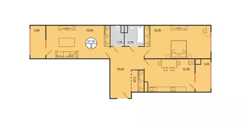2-к кв. Ставропольский край, Ставрополь № 15 мкр,  (67.2 м)