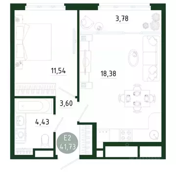 1-к кв. Тульская область, Тула Платон Парк жилой комплекс (41.73 м)