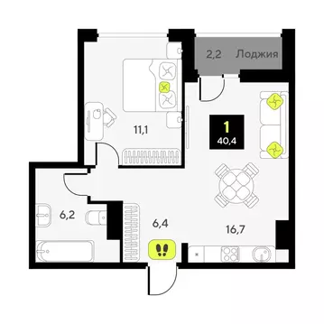 1-комнатная квартира: Тюмень, улица Разведчика Кузнецова, 9 (40.4 м)