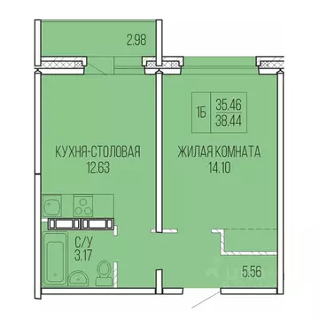 1-к кв. Архангельская область, Архангельск Карпогорская ул., 38 (38.44 ...