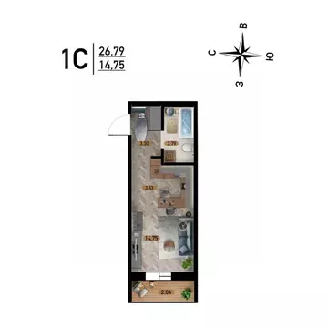 Студия Новосибирская область, Новосибирск ул. Забалуева, с10 (26.79 м)