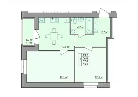 2-к кв. Костромская область, Кострома Магистральная ул., 49А (55.5 м)