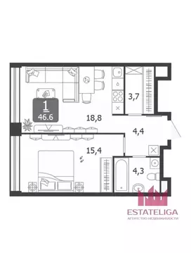 1-к кв. Москва 3-я оч., Шагал жилой комплекс, к4.1 (46.6 м)