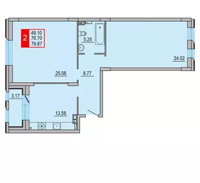 2-к кв. Тверская область, Тверь Петербургское ш. (79.87 м)