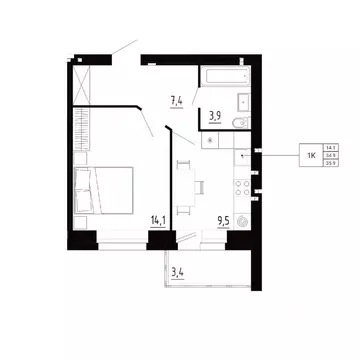 1-к кв. Орловская область, Орловский район, д. Образцово, Первый мкр  ...