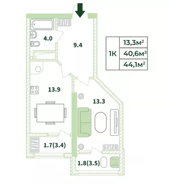 1-к кв. Крым, Симферопольский район, с. Мирное ул. Крымской Весны ...
