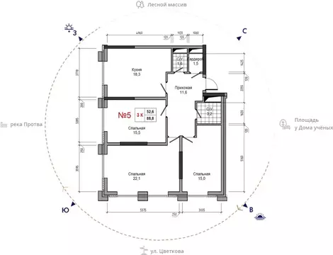 3-к кв. Калужская область, Обнинск ул. Усачева (88.8 м)