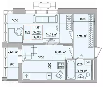 1-к кв. Белгородская область, Белгород Славянская ул., 7 (39.9 м)