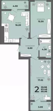 2-к кв. Калининградская область, Калининград ул. Генерала Толстикова, ...