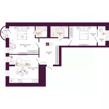 2-к кв. Нижегородская область, Нижний Новгород ул. Тургенева (75.7 м)