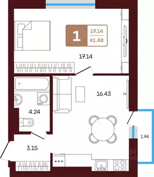 1-к кв. Башкортостан, Иглинский район, с. Акбердино  (41.48 м)