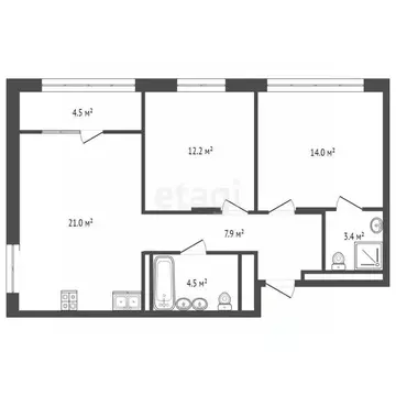2-к кв. Тюменская область, Тюмень ул. Виктора Тимофеева, 10 (63.0 м)