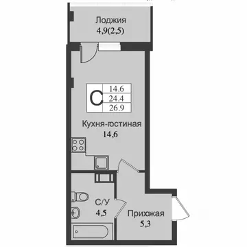 Студия Ленинградская область, Всеволожск Южный мкр, ул. Крымская, 1 ...