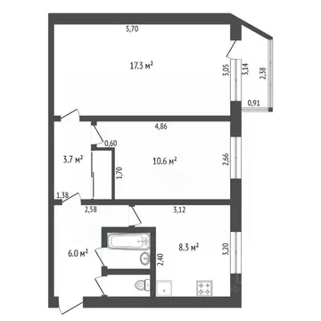 2-к кв. Амурская область, Благовещенск ул. Мухина, 87 (50.2 м)