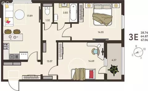 2-комнатная квартира: Курск, микрорайон Курского Завода Тракторных ...