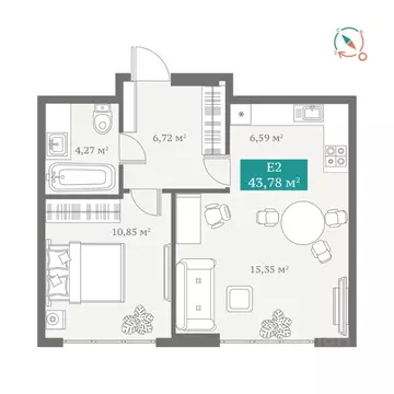 2-к кв. Тюменская область, Тюмень ул. Алматинская, 10 (43.78 м)