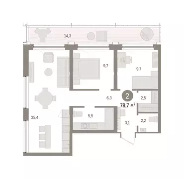 2-комнатная квартира: Тюмень, Причальная улица, 5 (78.68 м)