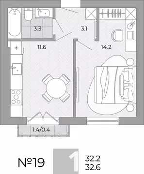 1-к кв. Калининградская область, Гурьевский муниципальный округ, пос. ...