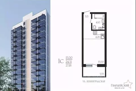 Студия Воронежская область, Воронеж Гвардейский пер., 21 (27.18 м)