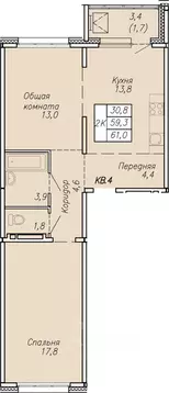 2-к кв. Новосибирская область, Новосибирск ул. Связистов, 13/2 (61.0 ...