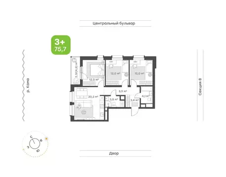 3-к кв. Татарстан, Набережные Челны 10-й комплекс,  (75.7 м)