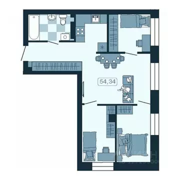 3-к кв. Приморский край, Владивосток ул. Борисенко, 100Кс1 (54.34 м)