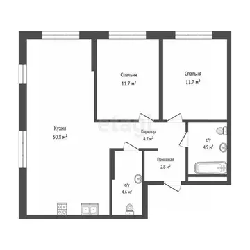 2-к кв. Тюменская область, Тюмень Харьковская ул., 72Б (71.1 м)