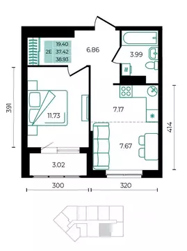 2-к кв. Адыгея, Майкопский район, пос. Тульский ул. Заречная (38.93 м)