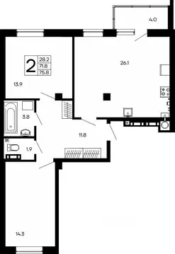 2-к кв. Крым, Феодосия Утесов жилой комплекс (75.8 м)