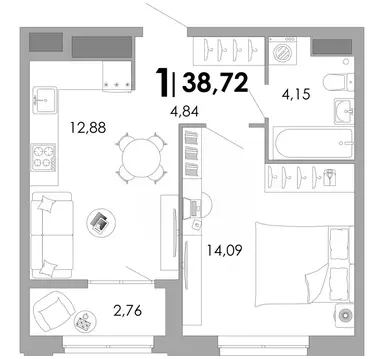 1-к кв. Владимирская область, Владимир Уно жилой комплекс (38.72 м)
