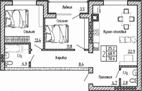 2-к кв. Воронежская область, Рамонский район, с. Ямное ул. Генерала ...