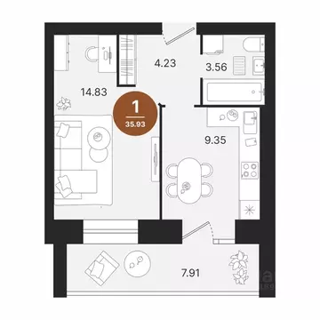 1-к кв. Марий Эл, Советский городское поселение, Советский пгт  (35.93 ...