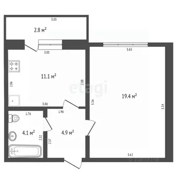 1-к кв. Башкортостан, Стерлитамак ул. Тукаева, 27 (33.1 м)
