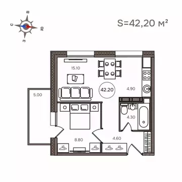 2-к кв. Карелия, Петрозаводск Мичуринская ул., 34 (42.2 м)