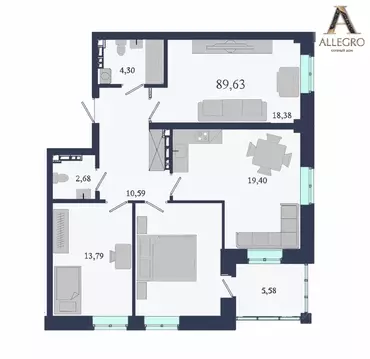 3-к кв. Свердловская область, Екатеринбург ул. Ботаническая, 22 (89.63 ...