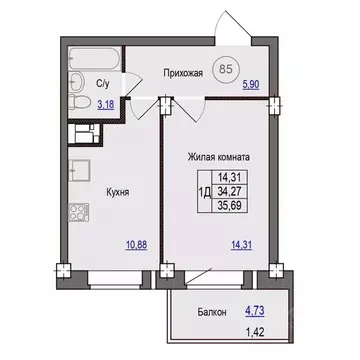 1-к кв. Псковская область, Псковский район, Завеличенская волость, д. ...
