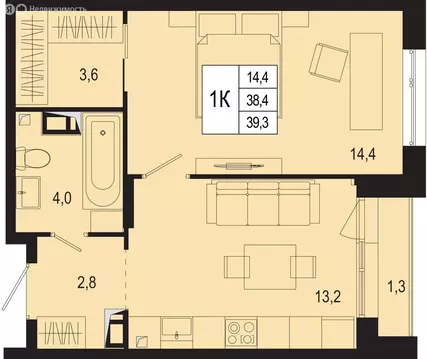 1-комнатная квартира: Московская область, городской округ Подольск, ...