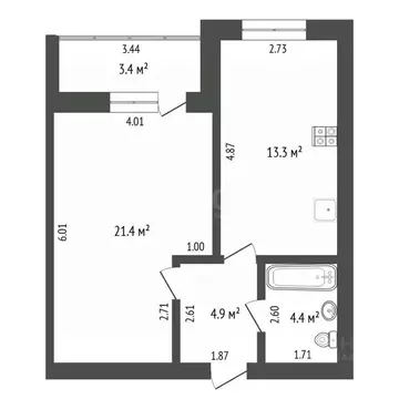 1-к кв. Тюменская область, Тюмень ул. Тимофея Кармацкого, 9 (43.7 м)