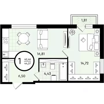 1-к кв. Тюменская область, Тюмень ул. Александра Звягина, 3 (44.27 м)