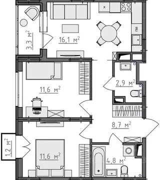 2-к кв. Владимирская область, Владимир Сновицы-Веризино мкр,  (57.71 ...