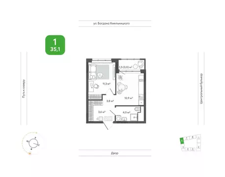 1-к кв. Новосибирская область, Новосибирск Природные кварталы Сибирия ...