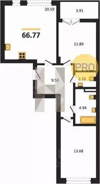 2-к кв. Калининградская область, Гурьевск Включи жилой комплекс (58.44 ...