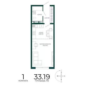 1-к кв. Пензенская область, Пенза Чаадаев жилой комплекс (33.19 м)