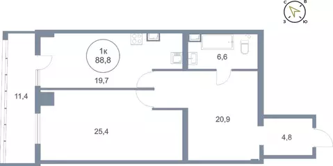 1-к кв. Ханты-Мансийский АО, Сургут тракт Югорский, 43 (88.8 м)