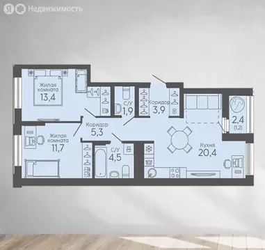 2-комнатная квартира: Екатеринбург, улица Паригория Суетина, 3 (62.3 ...