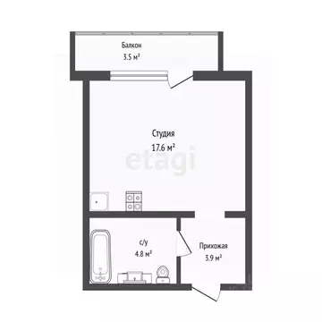Студия Тюменская область, Тюмень ул. Обдорская, 1 (26.3 м)