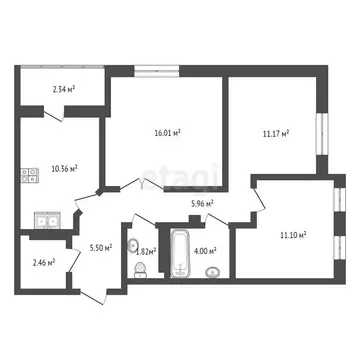 3-комнатная квартира: Калуга, улица Фомушина, 33 (69.4 м)