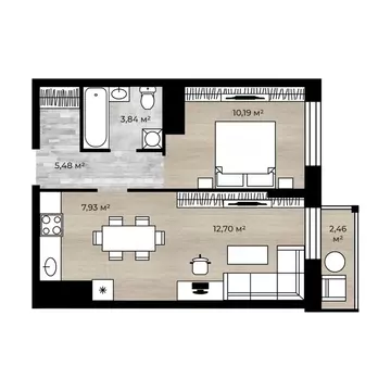 2-к кв. Ярославская область, Ярославль Аэропарк жилой комплекс (41.37 ...